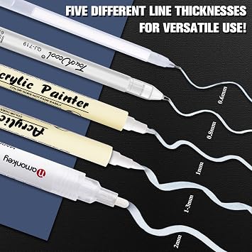White Gel Pens, 4PCS White Pens, 0.6/0.8/1/2mm Ink Pens, Line Drawing Pen for Artists, Highlight Rollerball Pens for Black Paper, Sketching, Drawing, Illustration