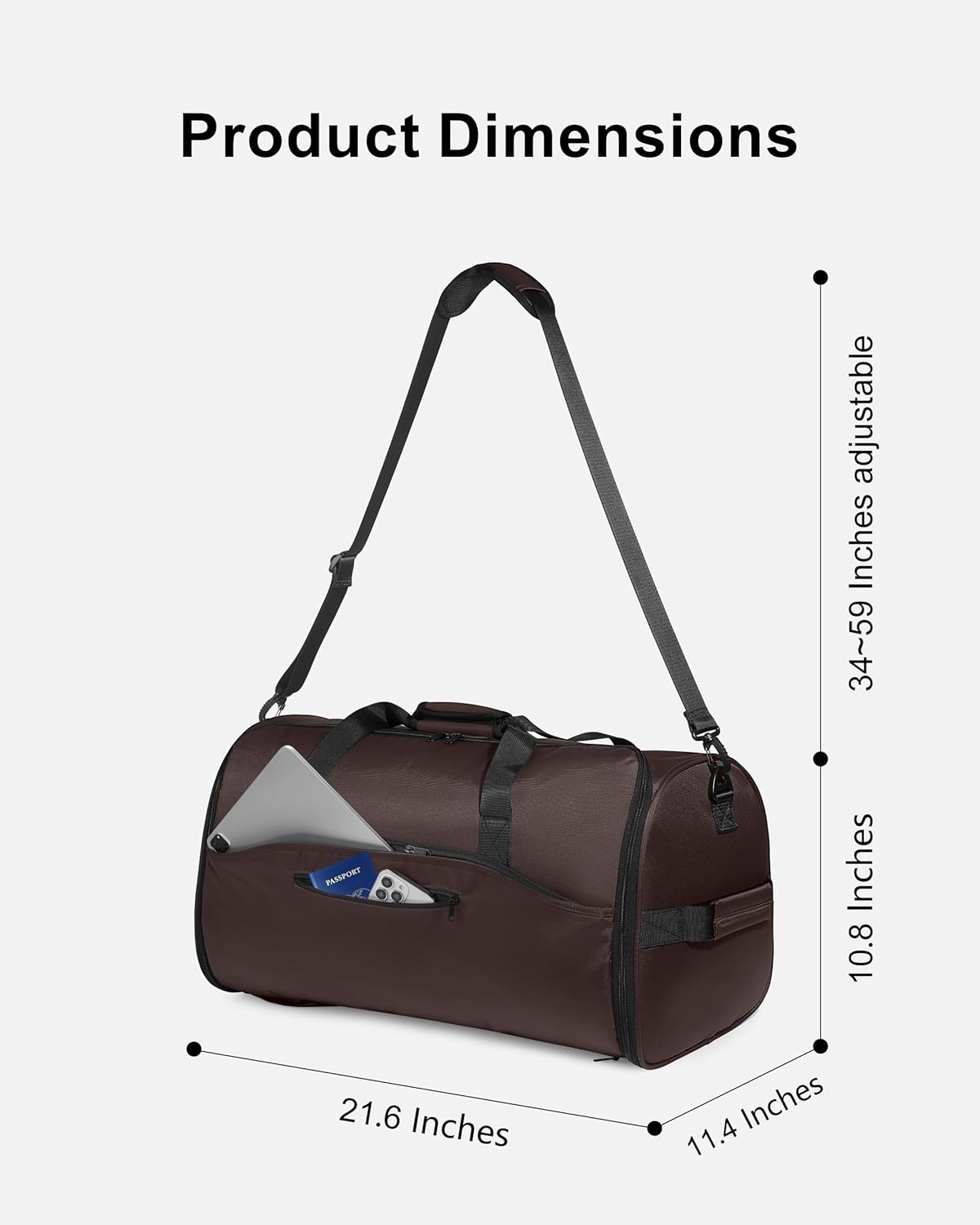 NPBAG Convertible Garment Duffle Bags for Travel - Carry on Garment Bag, Suit Bag for Men & Women, 3 in 1 Foldable Travel Duffle Backpack with Shoulder Strap (Brown) - Image 2