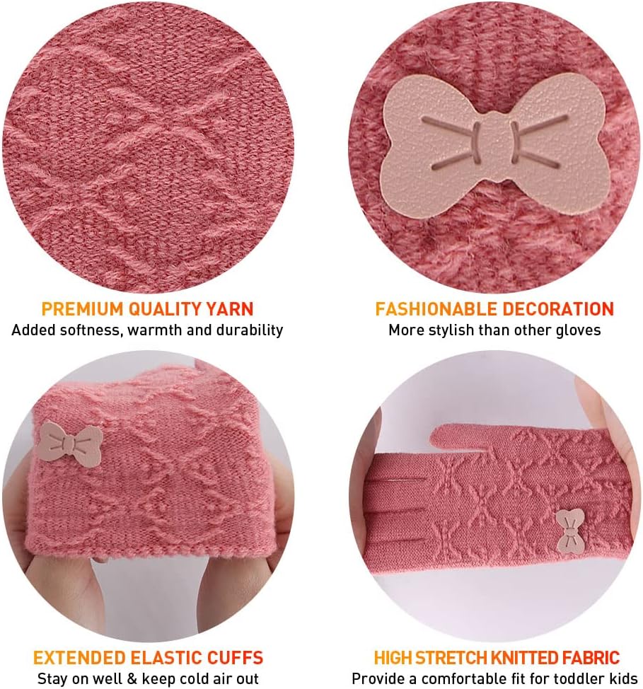 Winter Gloves for Toddler Kids - 3 Pairs Boys Girls Soft Warm Wool Lined Gloves Full Finger Children Knit Gloves - Image 3