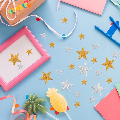 Miniatura 6 de Calcomanías de espuma de estrellas con purpurina  dorado brillante y plateado, autoadhesivas para manualidades de niños, paquete de 208 unidades en