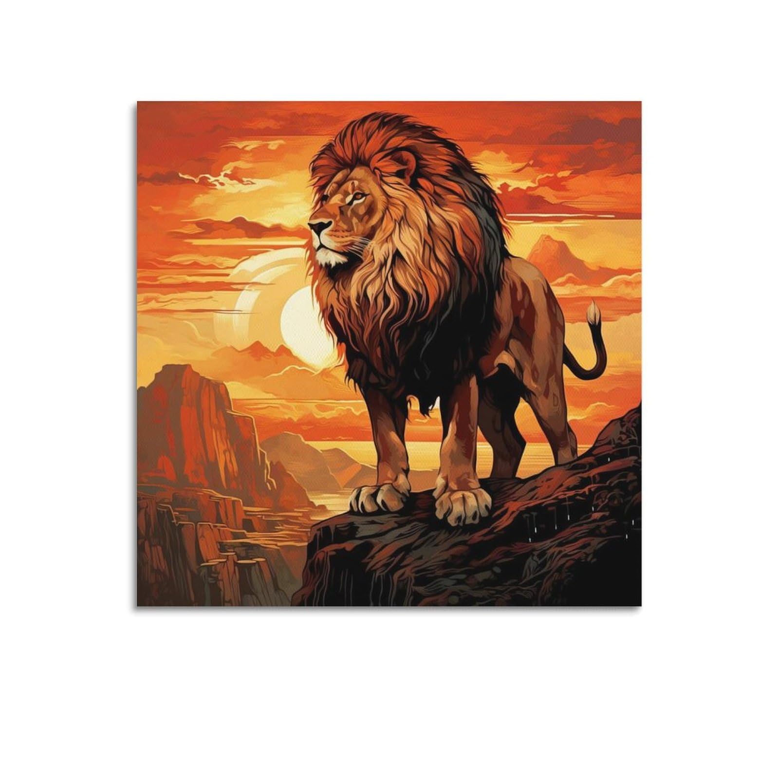 JTLFXY Animal Poster The Lion on The Mountaintop Poster Decorative Painting Canvas Wall Posters And Art Picture Print Modern Family Bedroom Decor Posters 24x24inch(60x60cm)