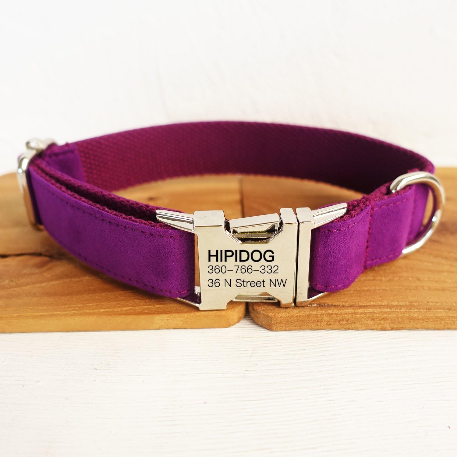 hipidog Personalized Dog Collar, Custom Engraving with Pet Name and Phone Number, Adjustable Tough Nylon ID Collar, Matching Leash Available Separately (Purple)