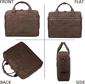 Bosidu Leather Briefcases for Men 15.6 Inch Laptop Briefcase Business Messenger Bag Retro Waterproof Computer Bag Perfect Birthday Gifts For Husband, Brown