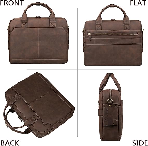 Bosidu Leather Briefcases for Men 15.6 Inch Laptop Briefcase Business Messenger Bag Retro Waterproof Computer Bag Perfect Birthday Gifts For Husband, Brown