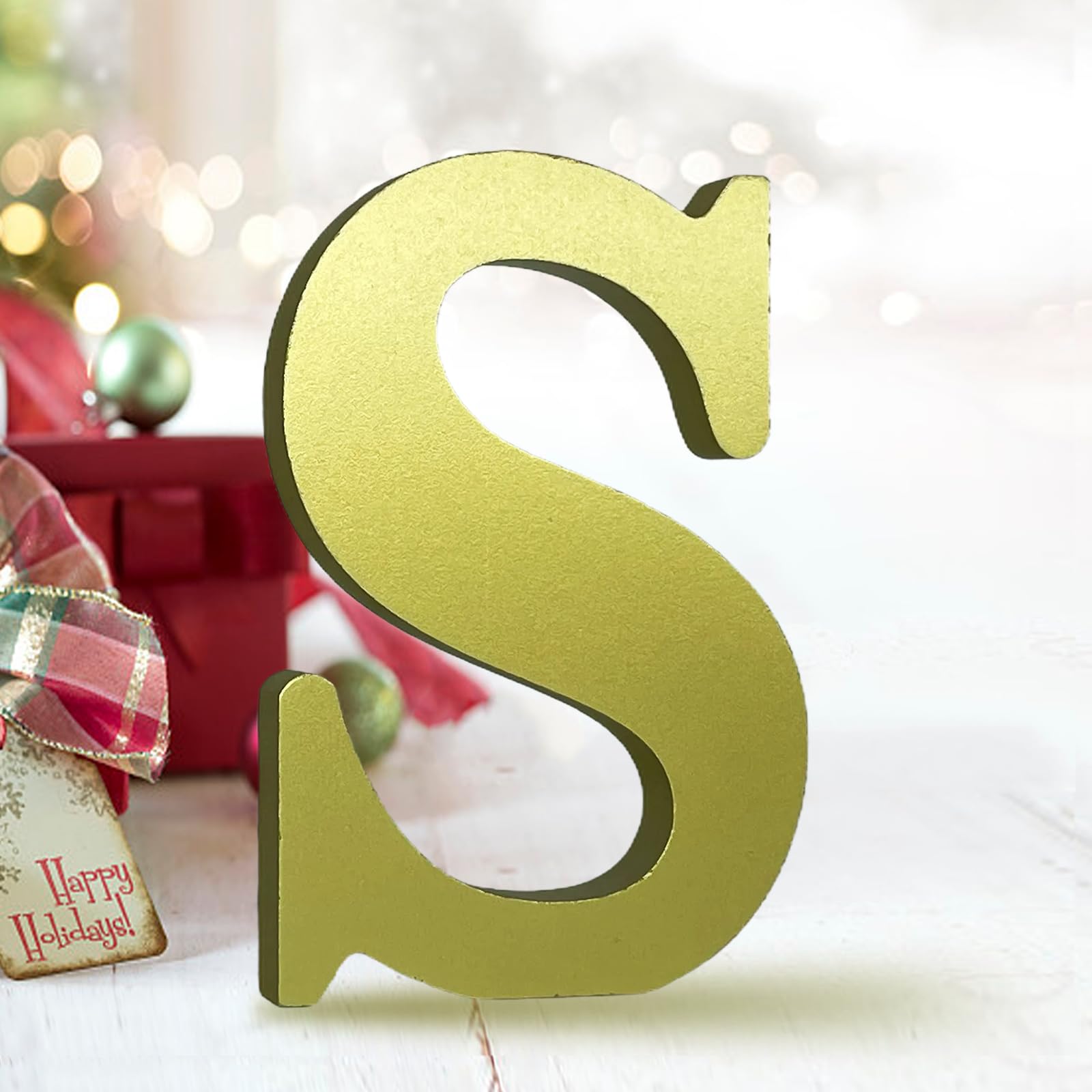 AOCEAN 6 Inch Golden Wood Letters Unfinished Wooden Letters for Wall Decor Decorative Standing Letters Slices Sign Board for Crafts Christmas Decoration Home Party Projects (S)