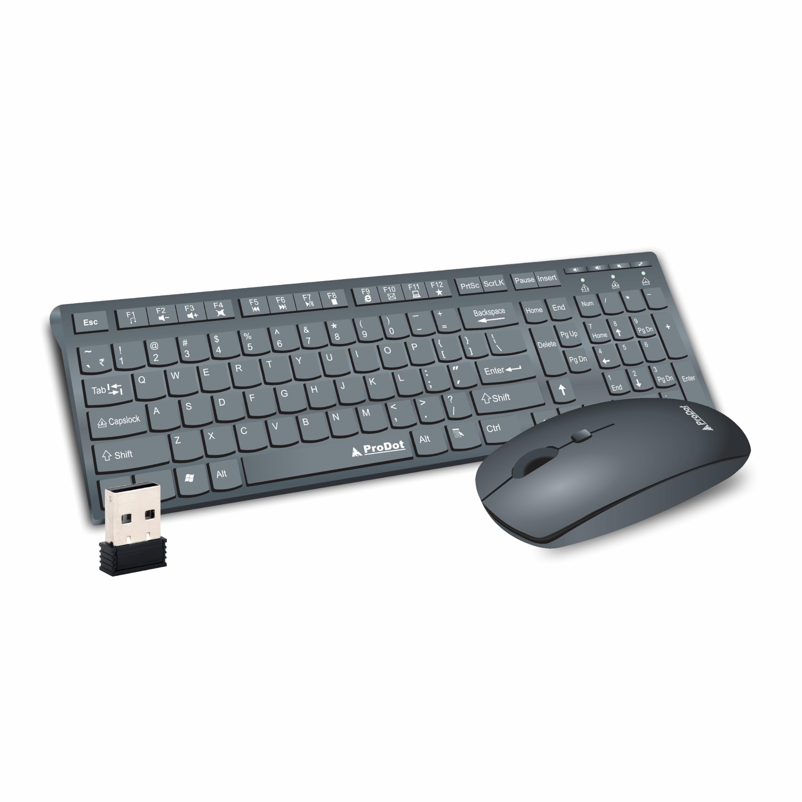 ProDot ProSeries Wireless Chicklet Keyboard Mouse Set I Plug & Play I Adjustable 1000-1600 DPI I 10M Keystrokes I Spill Resistant I 2.4Ghz 10m Range I Works with Windows, iOS, Linux
