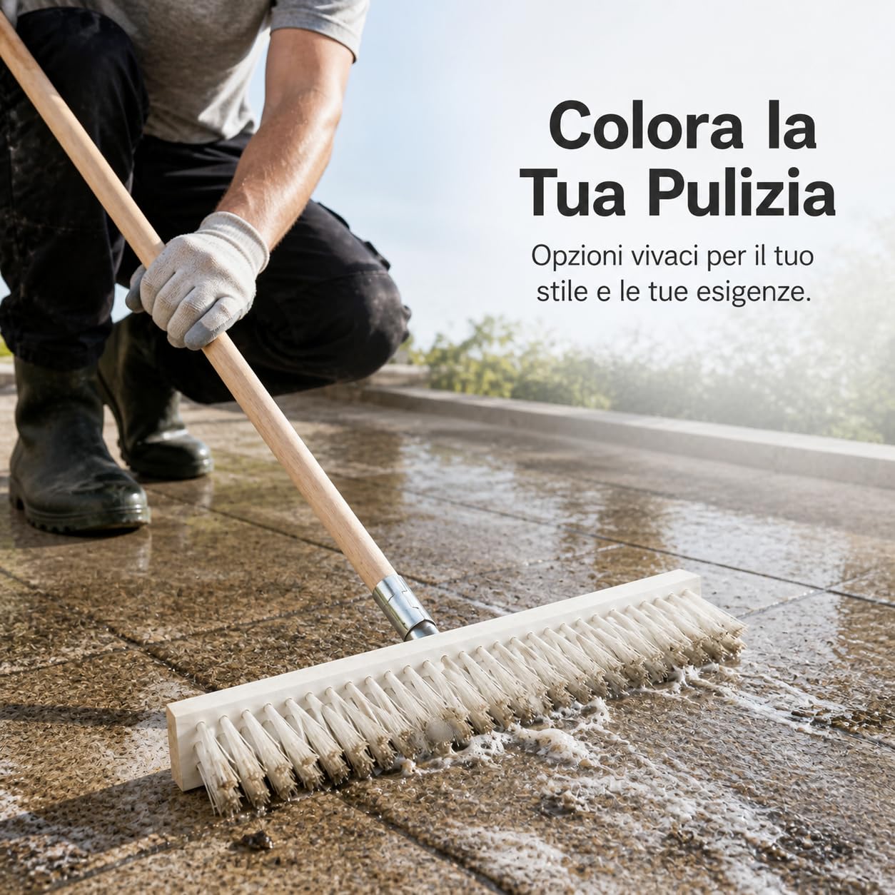 Spazzola per Pavimenti, Manico in Legno, Colore legno naturale, 50 cm