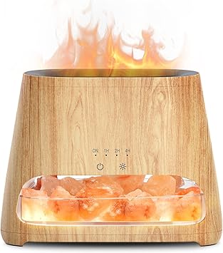 SALKING 2-in-1 Aroma Diffuser & Salt Range Pakistan Leuchte, Flammeneffekt Diffusor für ätherische Öle, Diffusor Kühler Nebel Luftbefeuchter mit 3-Helligkeit, 150ml
