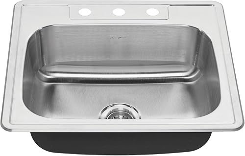 American Standard 22SB.6252283S.075 Colony Top Mount Ada 25x22 Solo Tazón Acero Inoxidable 3 Agujeros Fregadero de Cocina