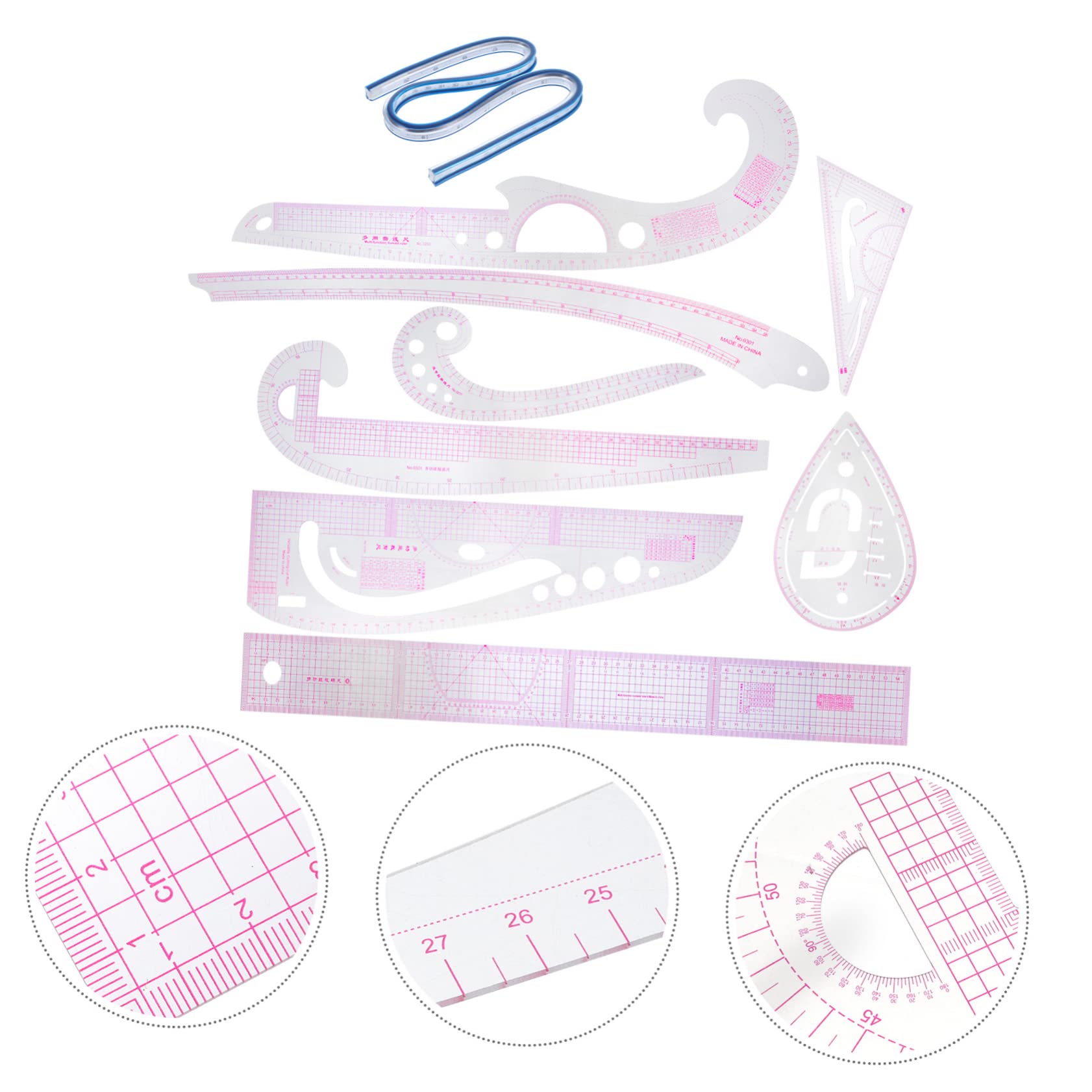 Set di Righelli da Sartoria in Pvc, Curva Francese e Scala Chiara, per Imposition e Disegno, Misura Precisa per Principianti e Professionisti