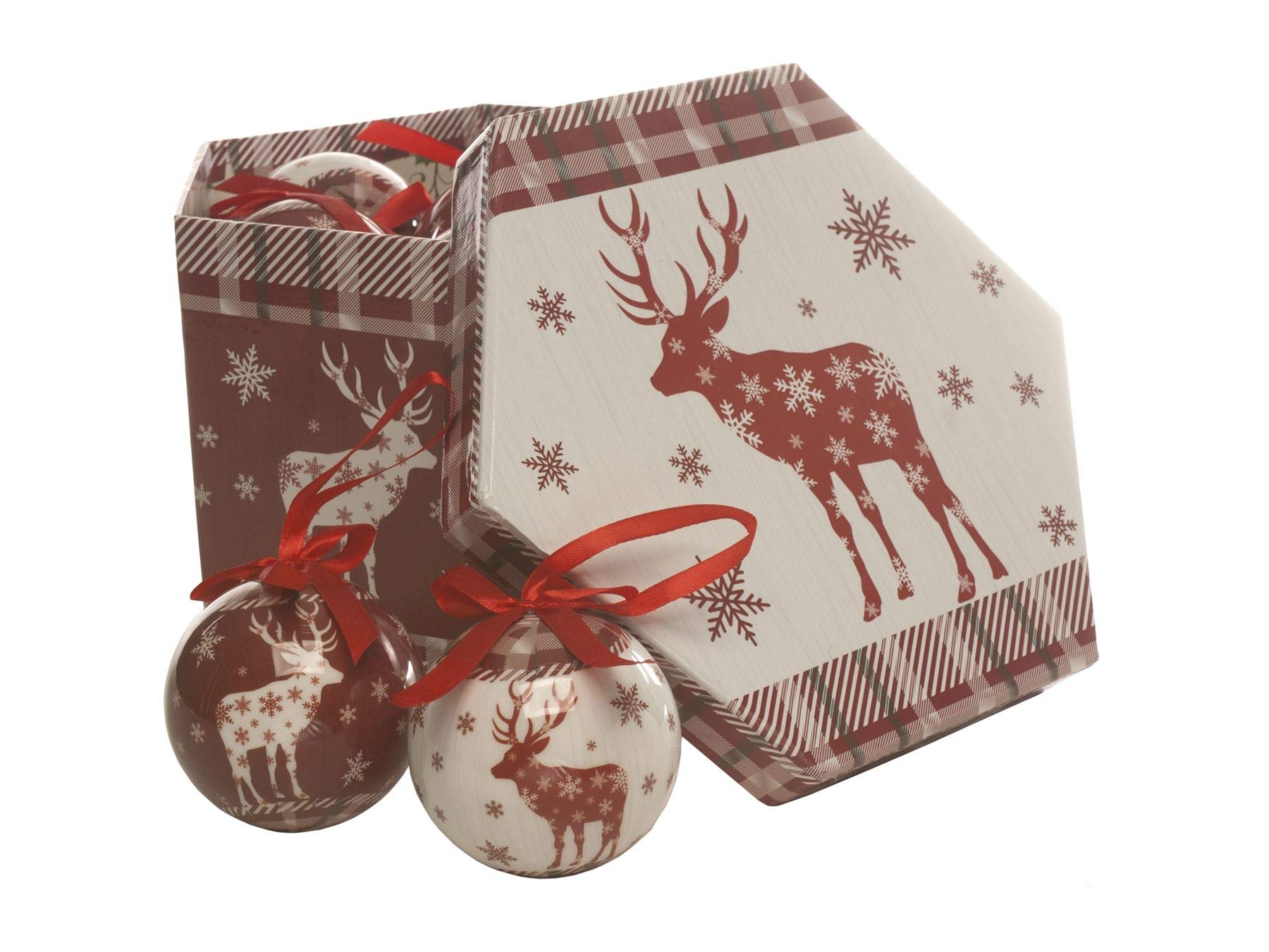 Festive Productions Red 14Pc Reindeer Christmas Xmas Decoupage Baubles Tree Decorations