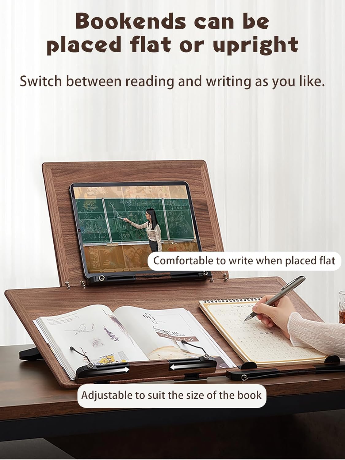 Slant Board for Writing Book Stand Book Holders for Reading Hands Free Adjustable Height & Angle Page Paper Clips Foldable Slant Board Writing for Kids