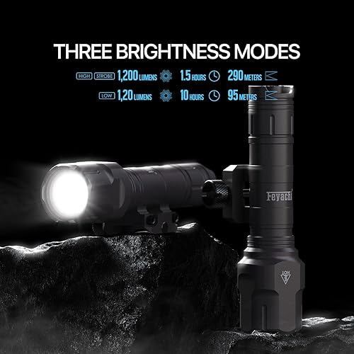 Vista 17 de Feyachi Rifle Light 1200LM 22500Candela WL25 Tactical AR linterna LED luz al aire libre con interruptor de presión y montaje en riel Picatinny, 3