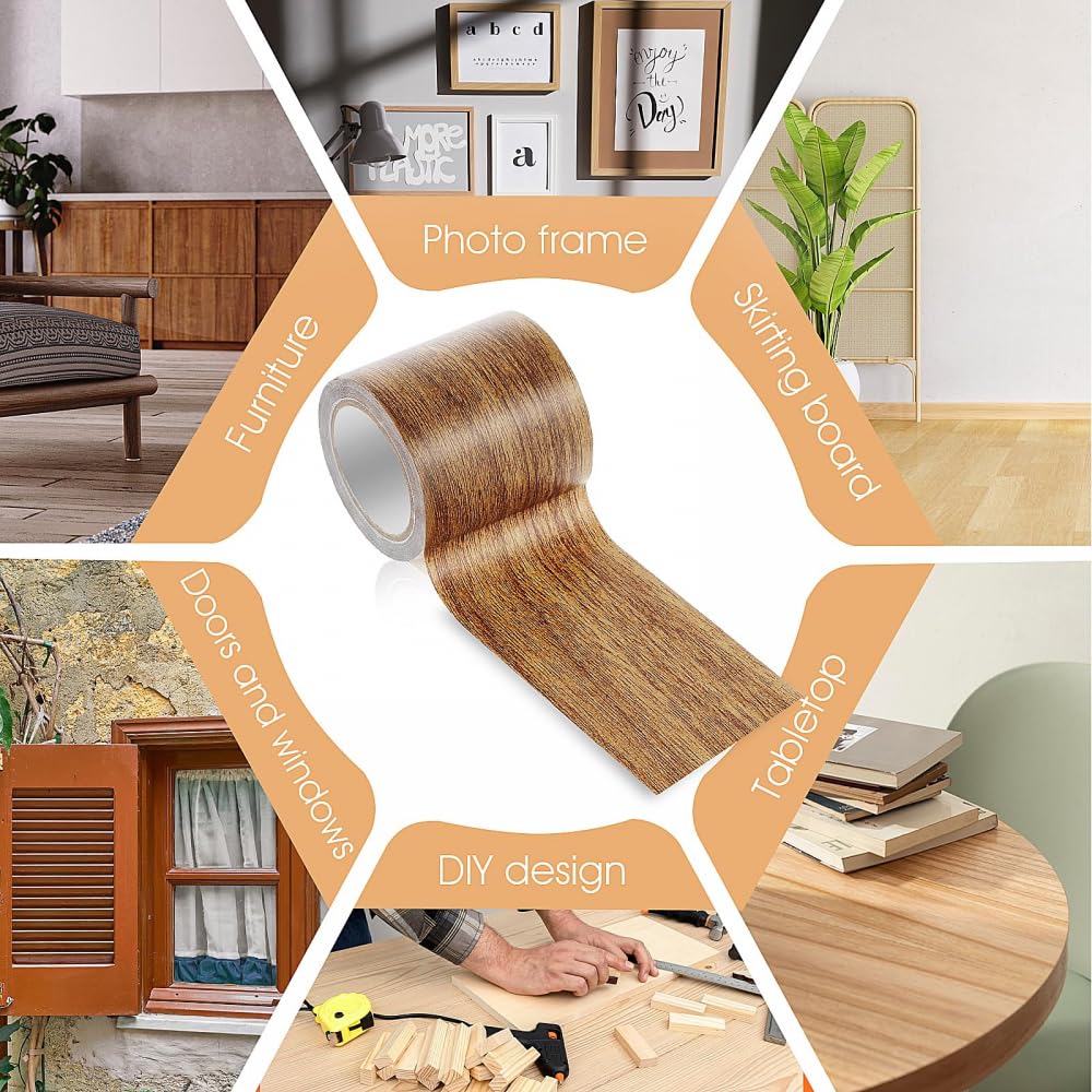 2 Rollen Houtlook Plakband, Realistische Houtnerfreparatie Zelfklevende Pantsertape