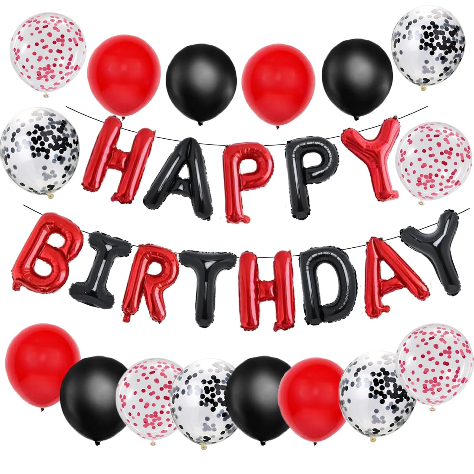 bng-bng Birthday Party Decorations Black And Red Foil Happy Birthday Balloon Banner Confetti Balloons Kit For Men Women Party Supplies