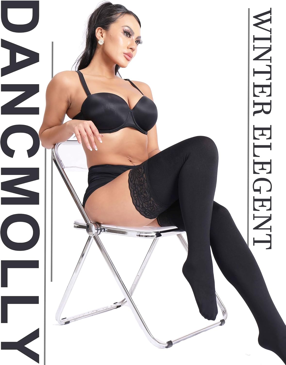 DancMolly Fleece Lined Thigh High Stockings Stay Up Warm Opaque Winter Tights Thermal Lace Top Fleece 8 Colors - Image 5