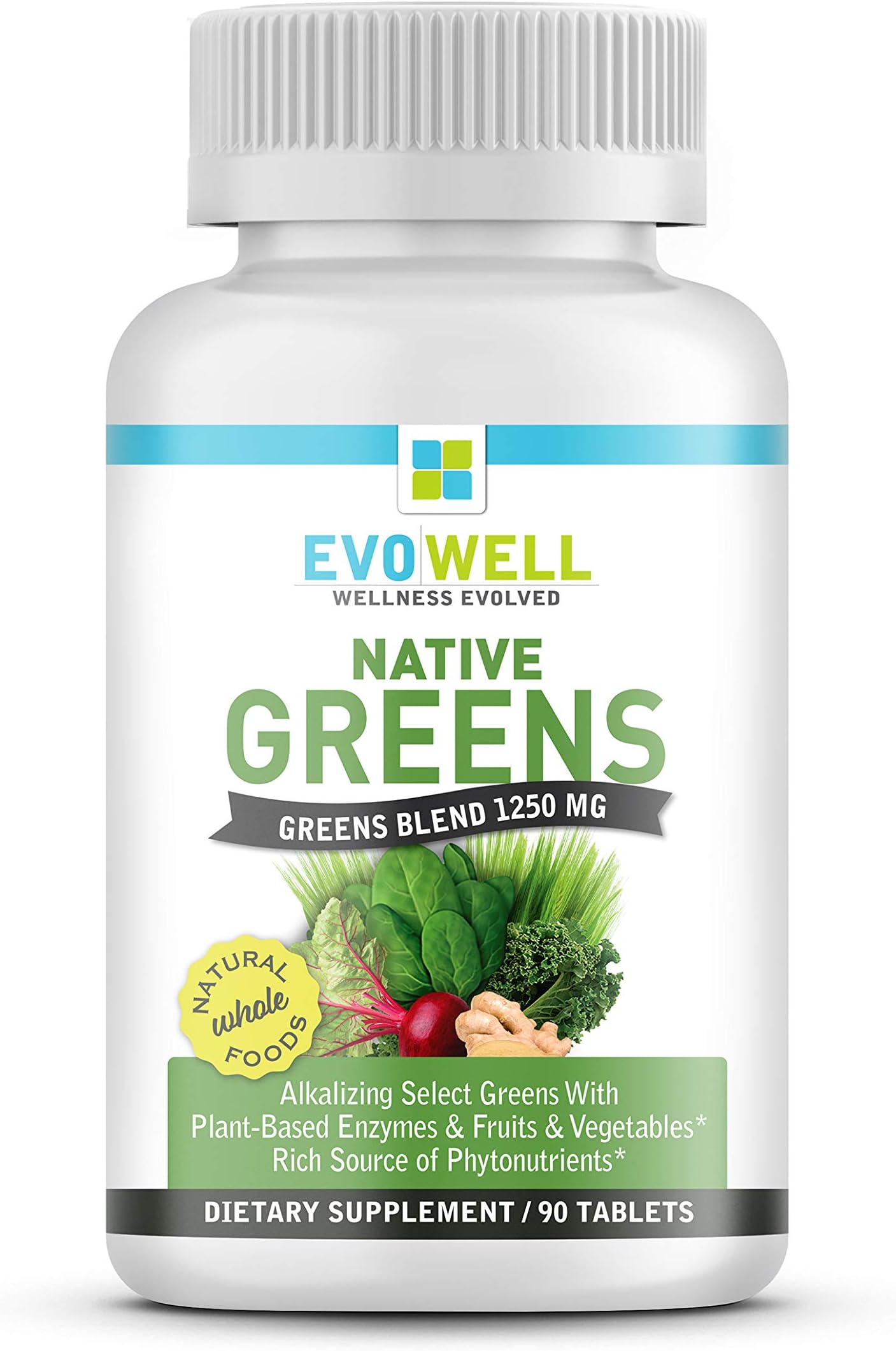 EVOWELL Native Greens Superfoods/Greens Tablets, 90 Count