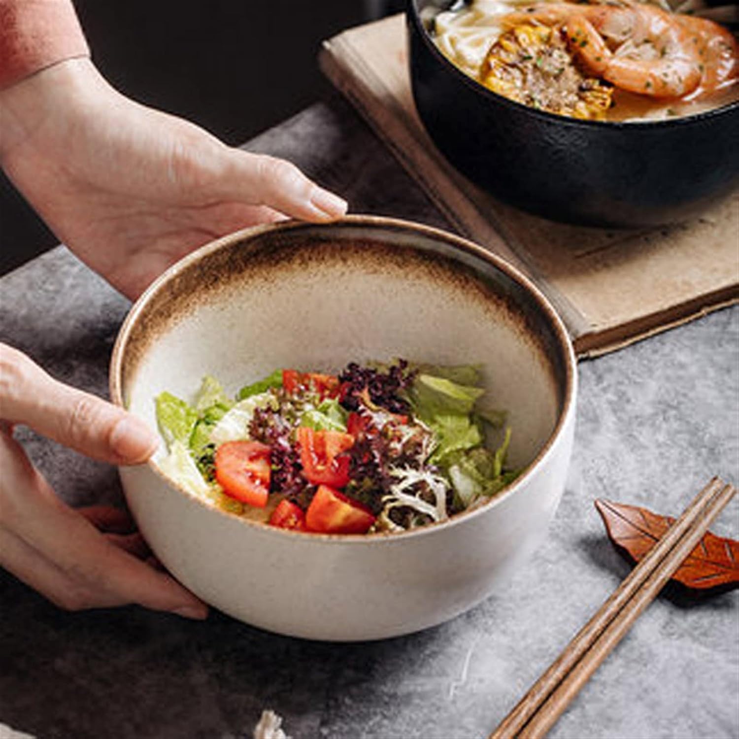 Bowls for Kitchen Ceramic Bowl Tableware Creative Household Noodle Bowl Commercial Rice Bowl Ramen Bowl Restaurant Soup Bowl (Color : D) (B)