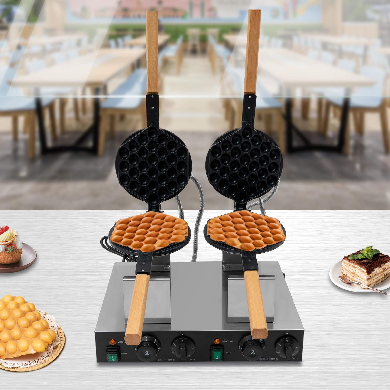 Waffle Maker,110 V Mini Waffle Iron,Commercial Electric Waffle Maker,Double-Head Honeycomb Egg Waffle Making Machine for Home,Commercial,Campers (Biscuit Making Machine)