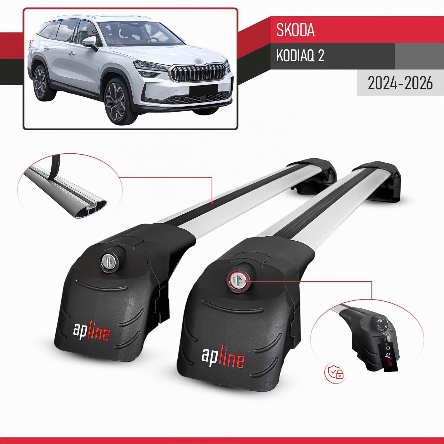Compatible avec Skoda Kodiaq 2 2024-2025 ACE-2 Modèle Barres de Toit Railing Porte-Bagages de Voiture Aluminium Gris 2 Barres