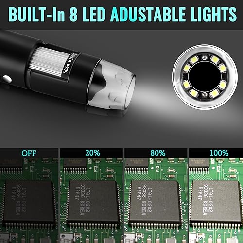 Miniatura 4 de MCJ Microscopio digital USB, aumento 50X-1600X, mini microscopio portátil de mano con soporte ajustable, 8 LED HD USB Microscopio Cámara compatible