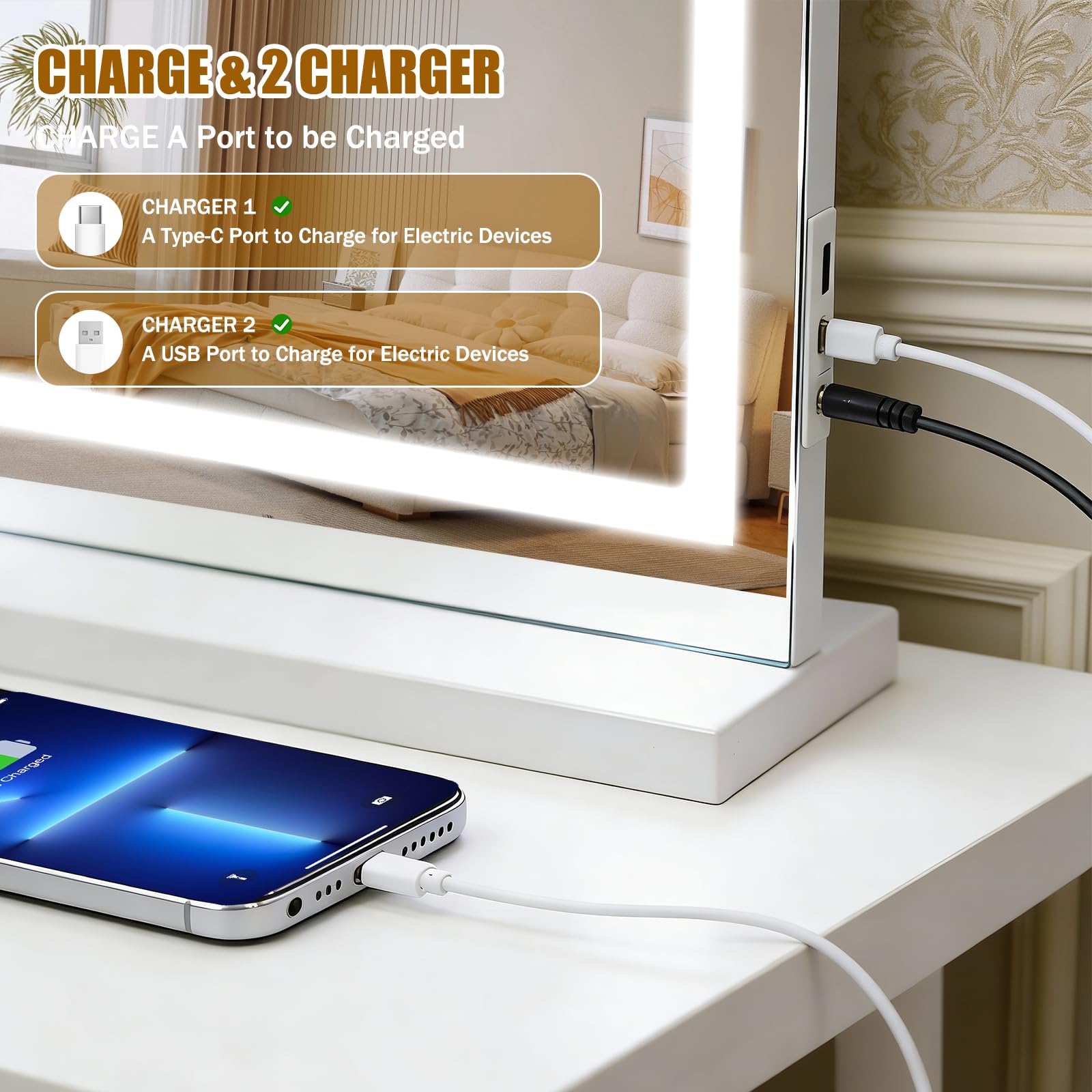 LED Vanity Makeup Mirror with Lights, Smart Touch, 3-Color Dimming