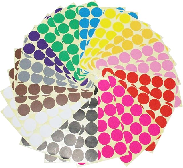 LJY 32mm Large Sticky Round Dot Stickers Color Coding Labels, 12 Different Assorted Colors Dot Labels, 24 Sheets