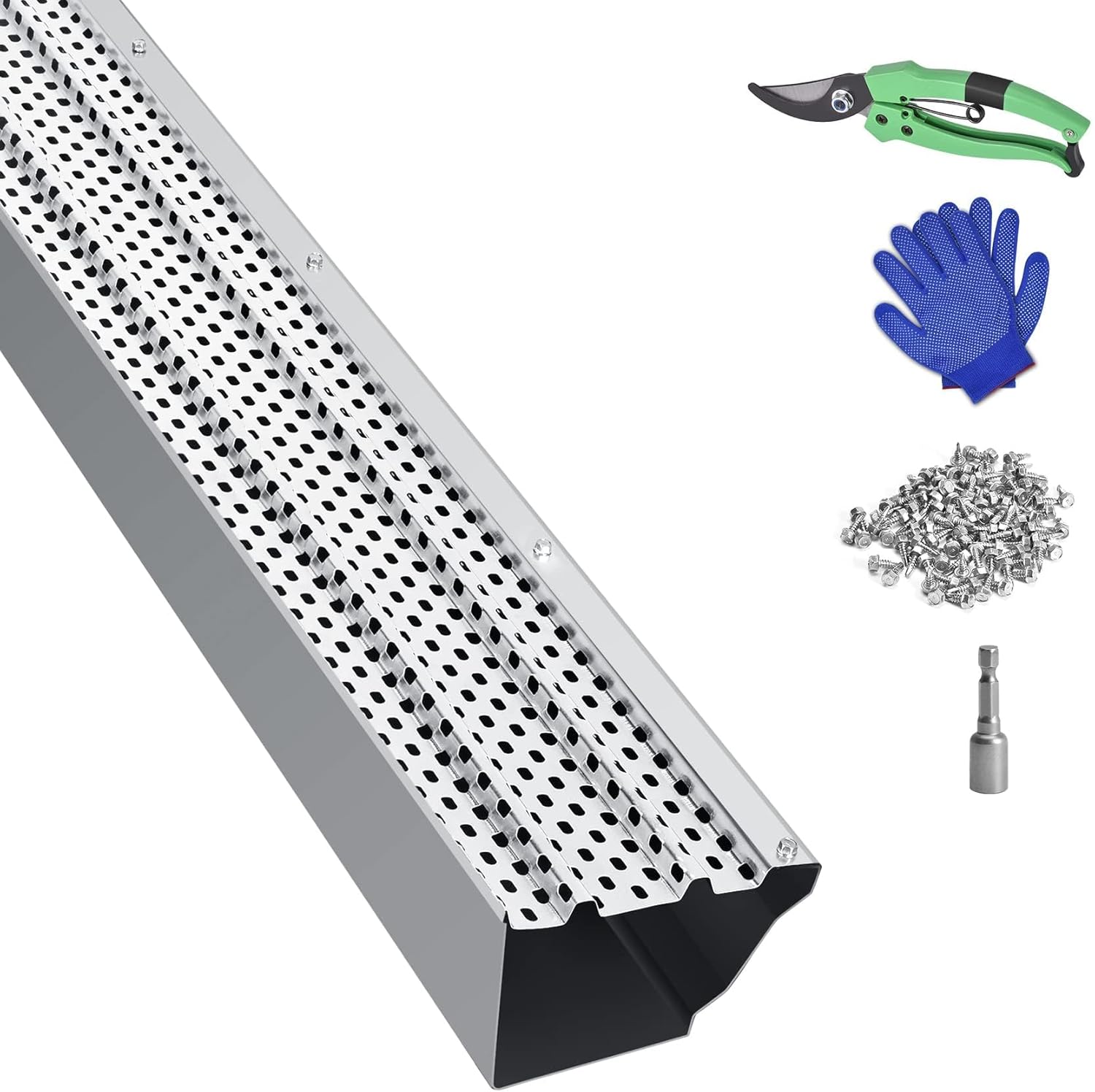 Seeutek Gutter Guard 5 inch - Heavy Duty Aluminum Gutter Leaf Guard with Easy On Design, DIY Gutter Cover System, 16pcs 40" Total Length 54 FT