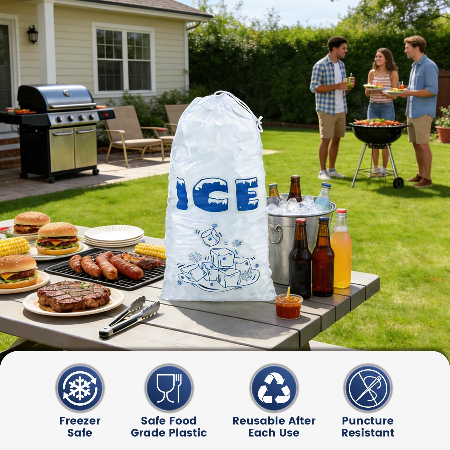 150 Pack Ice Bags 5lb with Drawstring Ice Bags for Ice Machine Thick Plastic Bags for Ice Reusable Ice Storage Bags Portable Heavy-Duty Ice Cub Bags for Freezer, 5LB