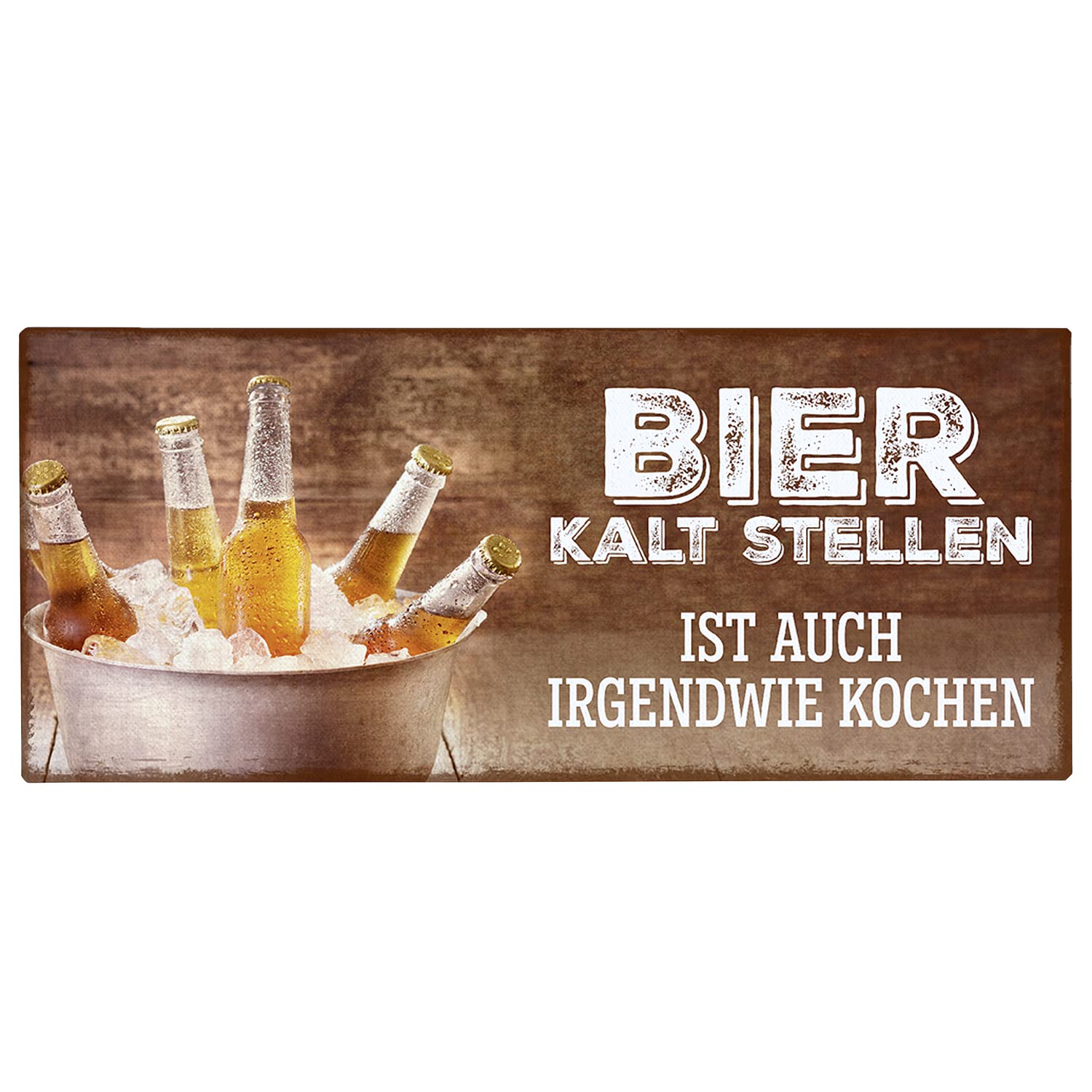 Retro Blechschild „Bier Fragt Nicht, Bier Versteht“ – 28x12 Cm, Metall, 4-Farb-Druck, Mit Aufhängebohrungen