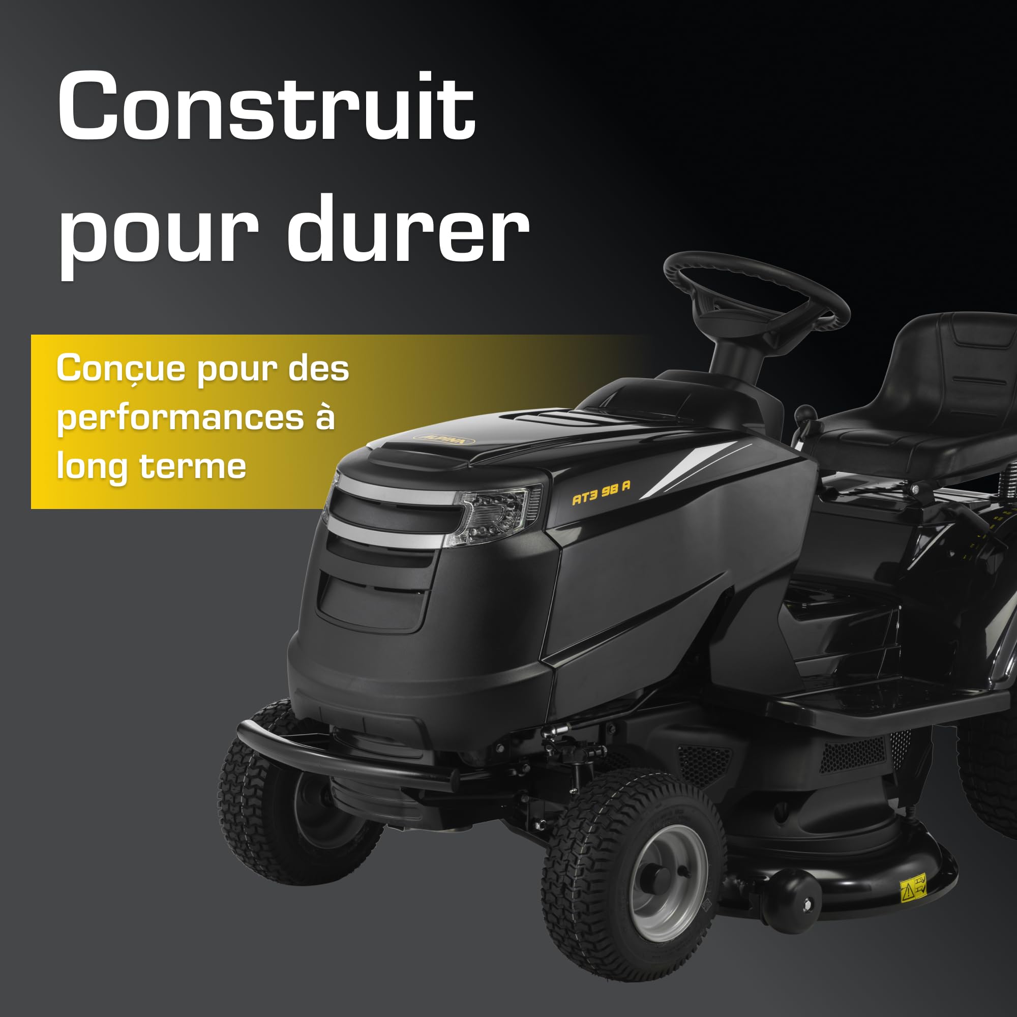 Alpina AT3 98 A Tracteur de Jardin, 6,5 kW, 98 cm – Éjection latérale, Kit Mulching inclus – Pelouses jusqu'à 4 500 m²