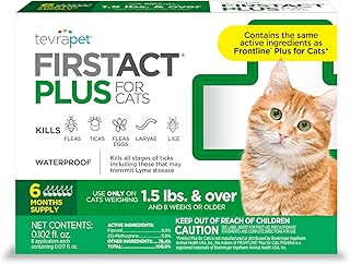 TevraPet FirstAct Plus Flea and Tick Prevention for Cats Over 1.5lbs, 6 Monthly Doses, Topical Drops