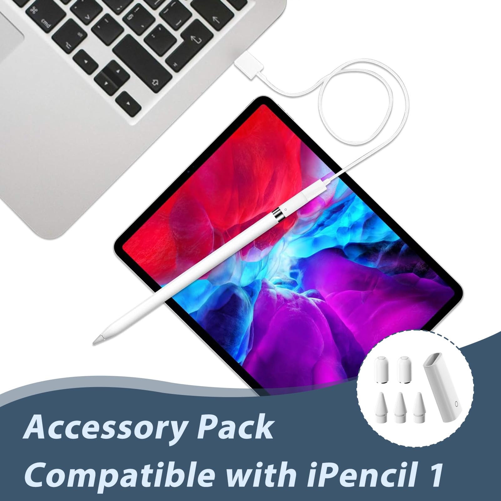 Apple Pencil z 3 wymiennymi końcówkami, 2 nasadki magnetyczne, 1 adapter do ładowania, akcesoria magnetyczne, nasadki zapasowe do Apple Pencil 1 generacji, kość słoniowa