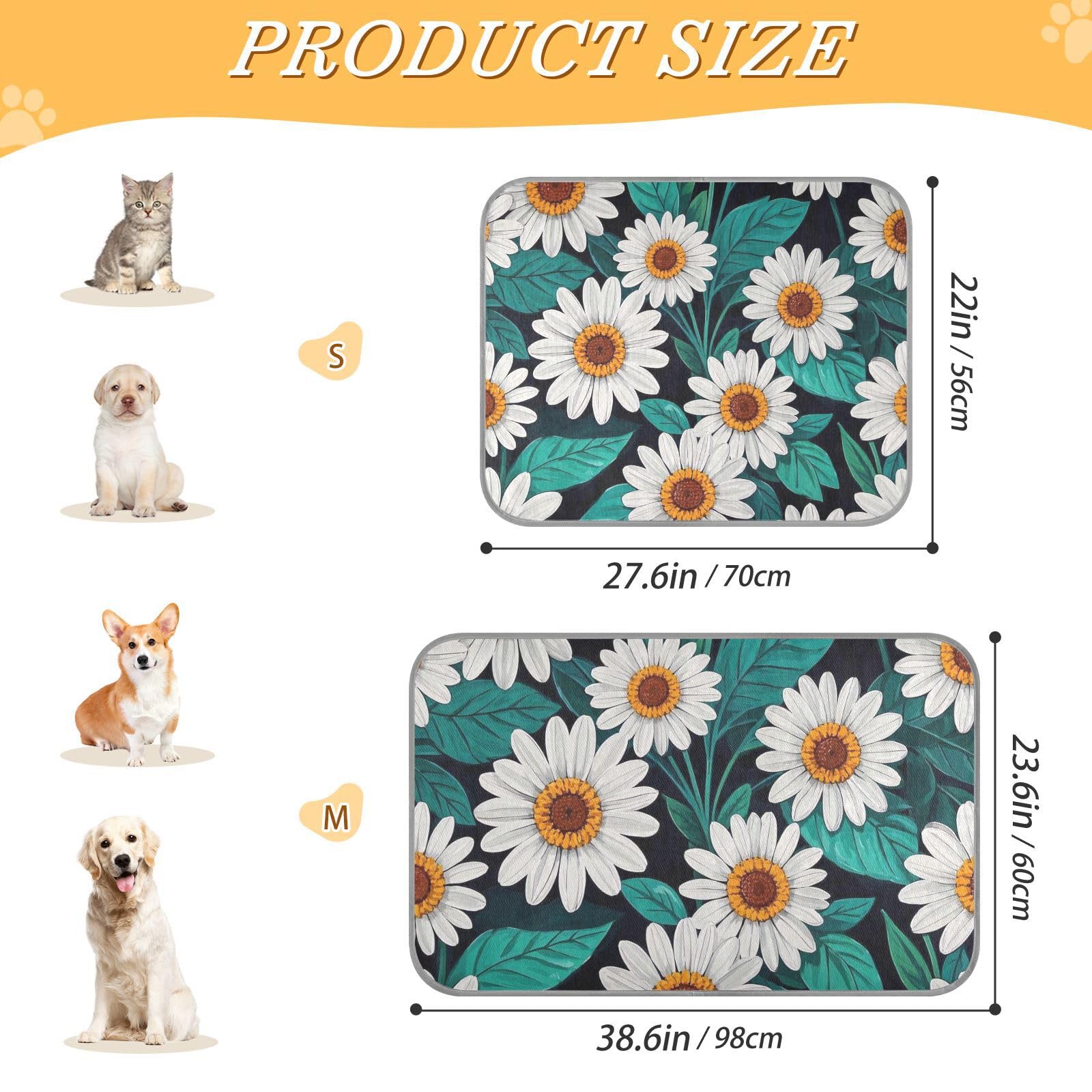 siphylline Trendy Daisy Floral White Teal Summer Cooling pet pad Self Cooling beds for Outdoor Cats for Chihuahua Cats Outdoor cat Essentials tapete enfriador para Perros S