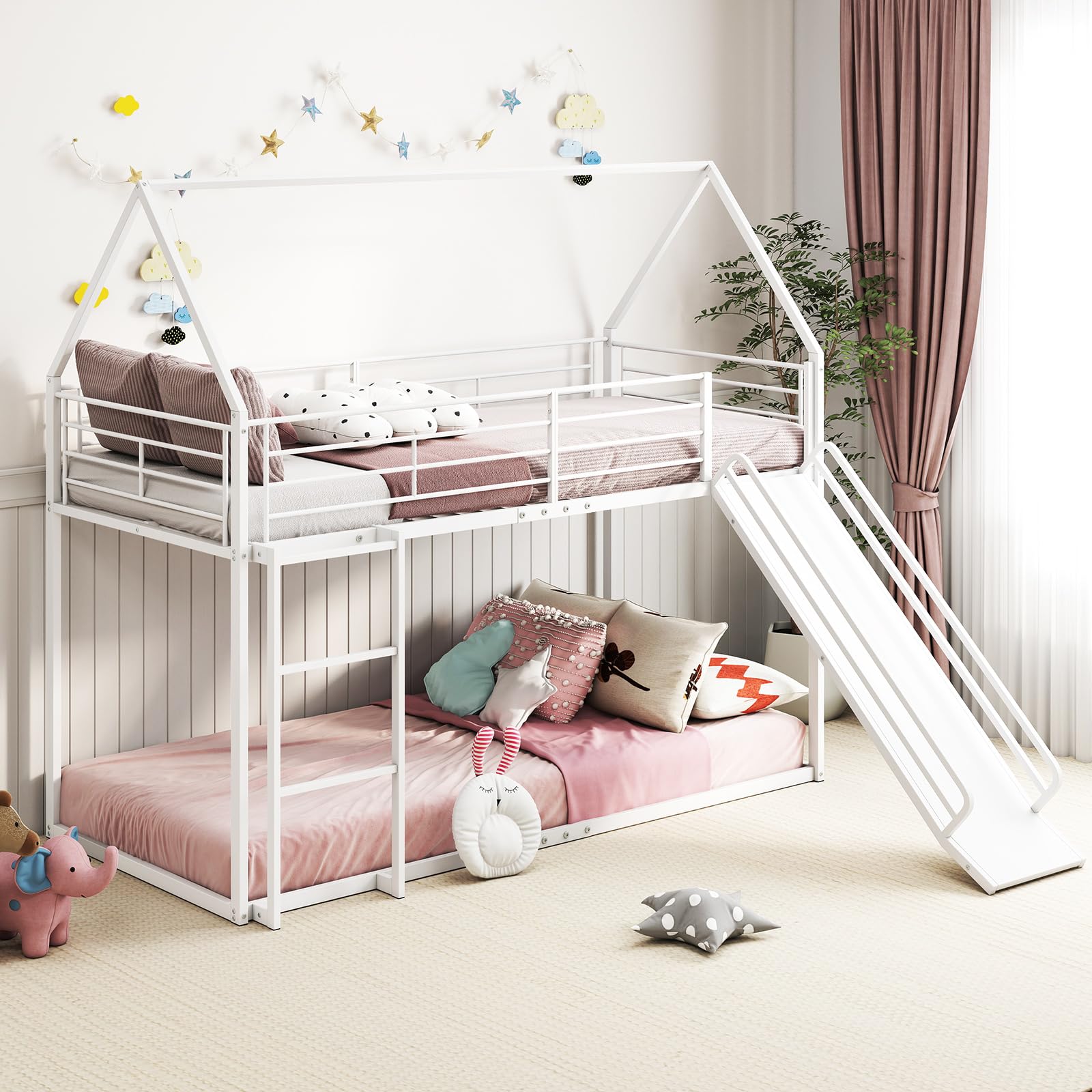 KUAKE 90 x 200 cm, con letto estraibile, con 2 cassetti, matrimoniale, letto per giovani, lettino per bambini, pino, bianco