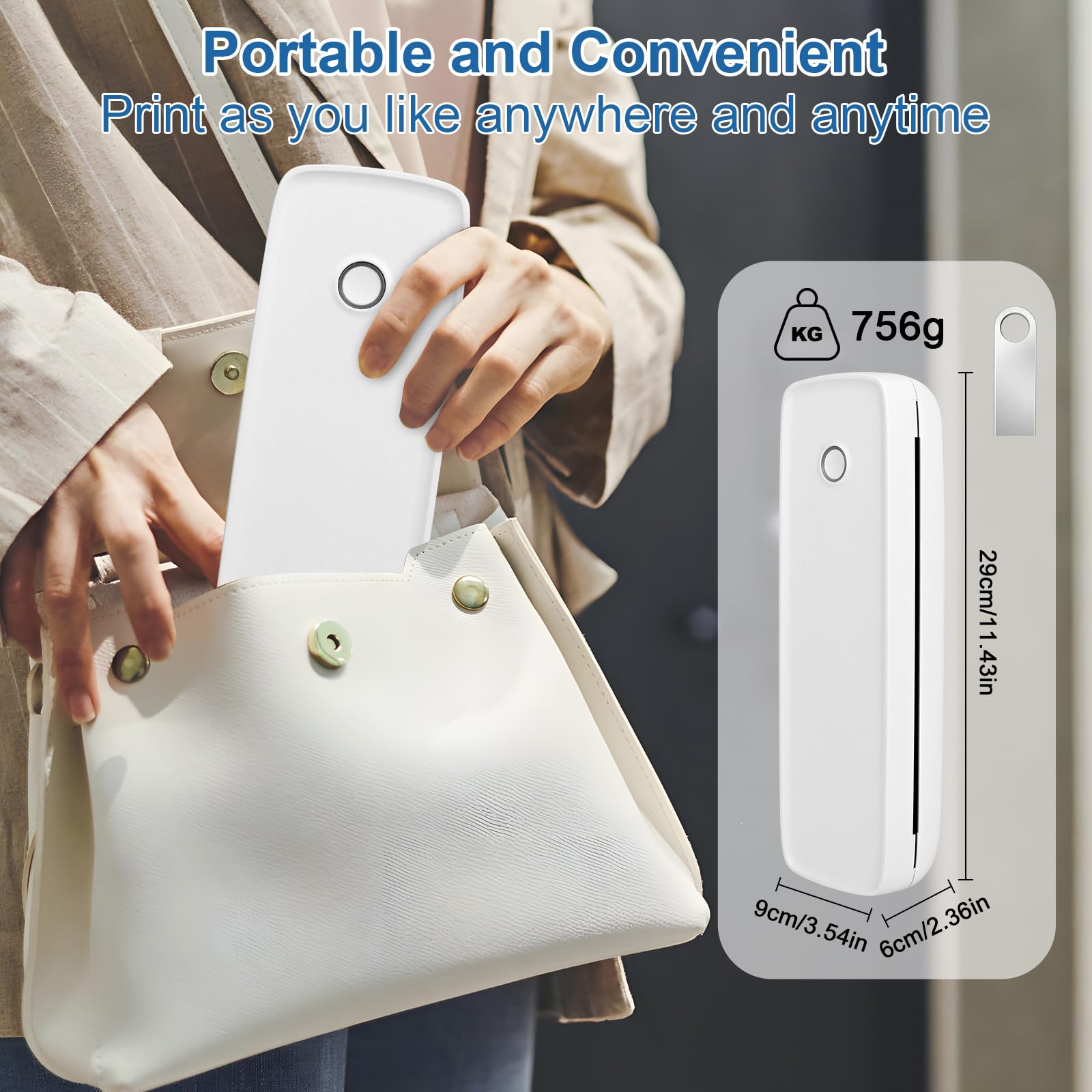 GuKKK Stampante Termica Portatile A4, Stampante Termica Piccola con Bluetooth, Stampante Mobile Wireless Supporta Carta Termica A4 210 x 297 mm, Compatible with Android iOS, per Ufficio, Studio (A)