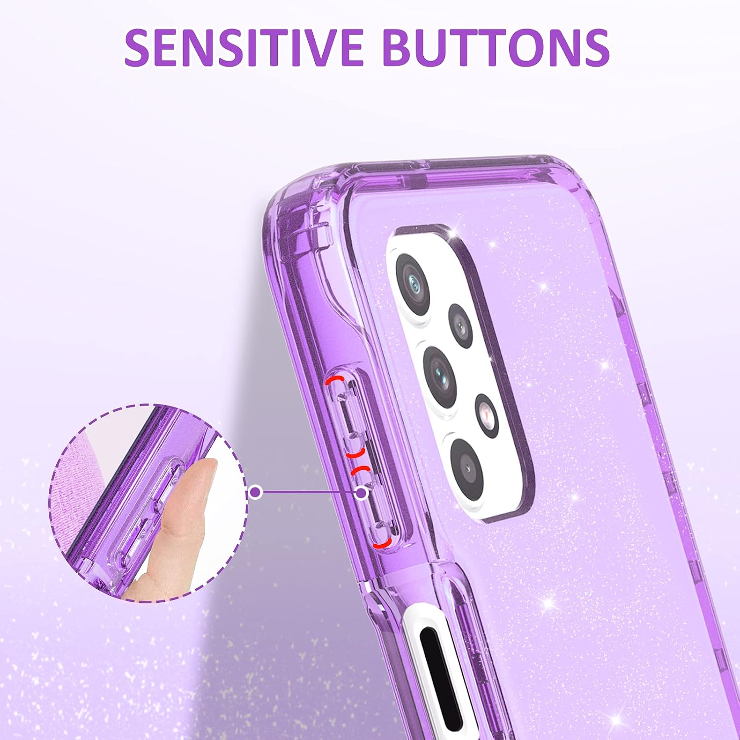 UNPEY for Samsung Galaxy A32 5G Case (6.5'') | Sparkle Shockproof Phone Case with [2 Tempered Glass Screen Protector] [Hard PC+Soft TPU ]| Bling Slim Cover for Women Girls -Purple Glitter