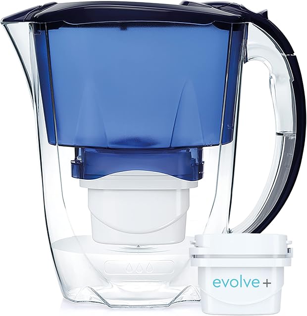 Aqua Optima PJ0673 Oria Fridge Water Filter Jug for Reduction of microplastics, Chlorine, limescale and impurities, Blue