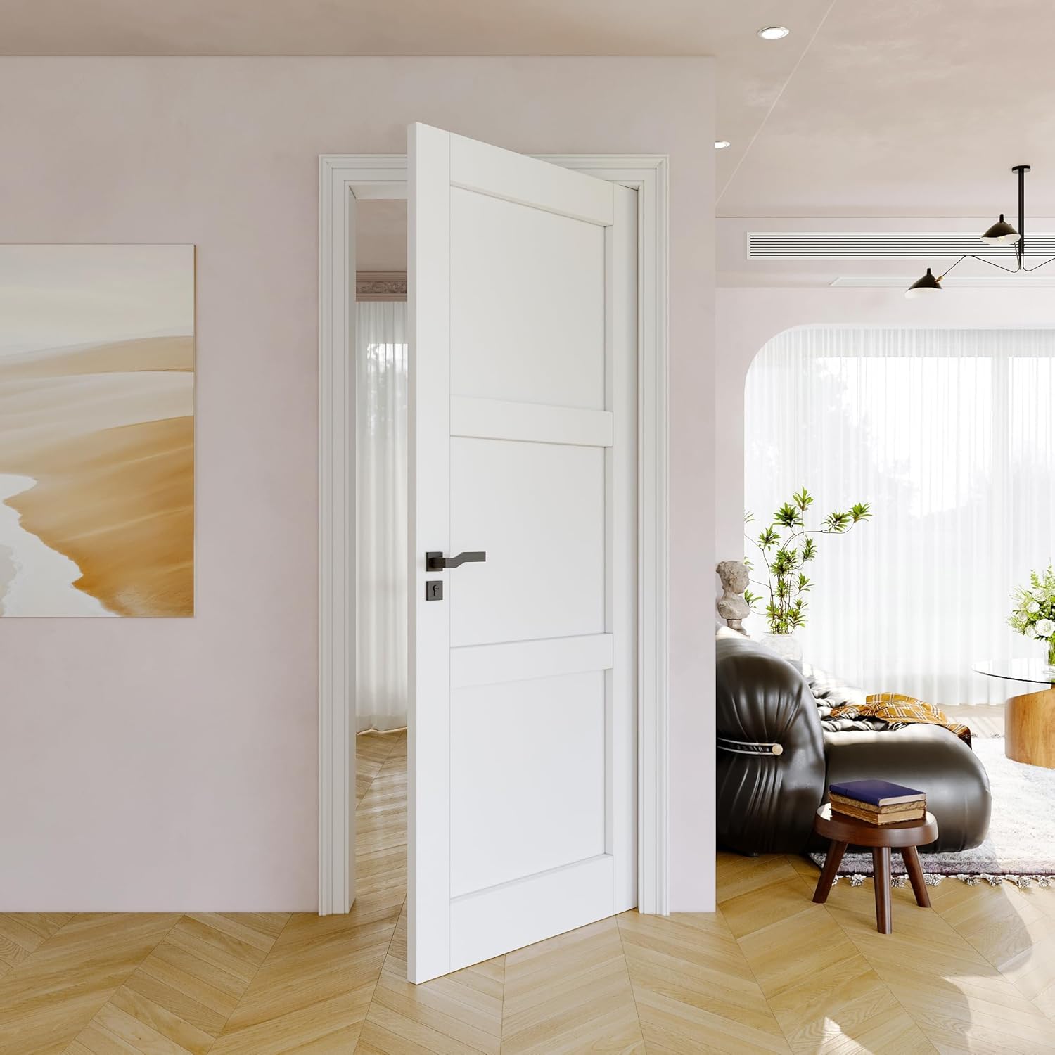32 x 80 Slab Door, 3-Panel Pre-Assembled Solid Core terior French Door, Pre-Fished Patable Sgle Panel for Utility Room Pantry Closet as Prehung, Pocket, Bifold Barn Doors-Shaker w/o Hardware