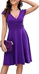 oxiuly Women's V-Neck Cap Sleeve Floral Casual Work Stretchy Swing Dress OX233