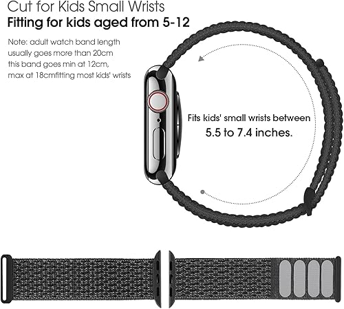 Miniatura 8 de BlackPro Correa para Apple Watch para niños, correa de nailon suave transpirable para niños y niñas, compatible con iWatch Series 876543SESE2 1.496