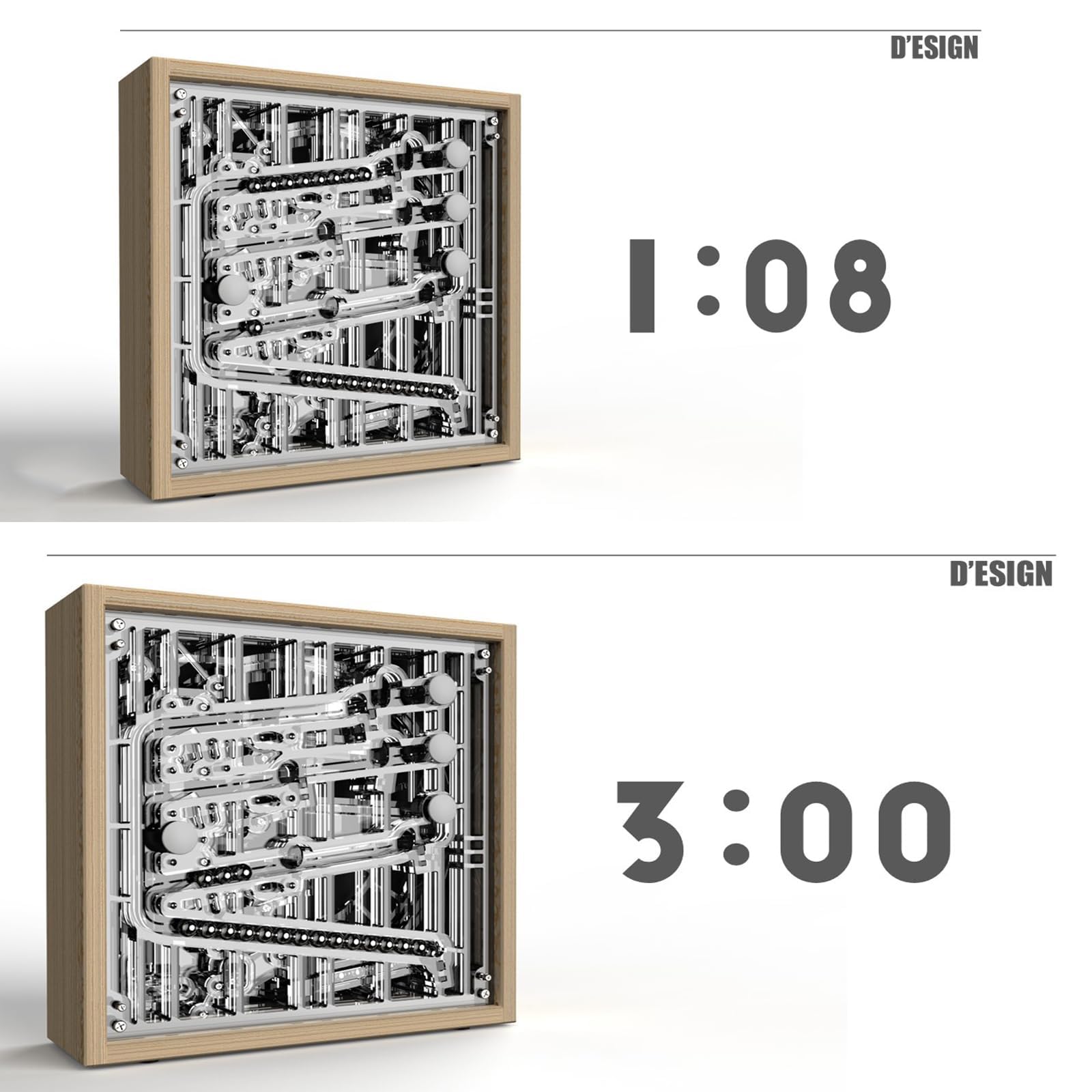 Temporizador De Bola Rodante, Reloj Mecánico De Escritorio De 8 Pulgadas con 20 Bolas De Acero, 4 Pistas De Rodadura, De Arriba hacia Abajo: Minutos Unidades/decenas, Horas, Madera Maciza + Acero