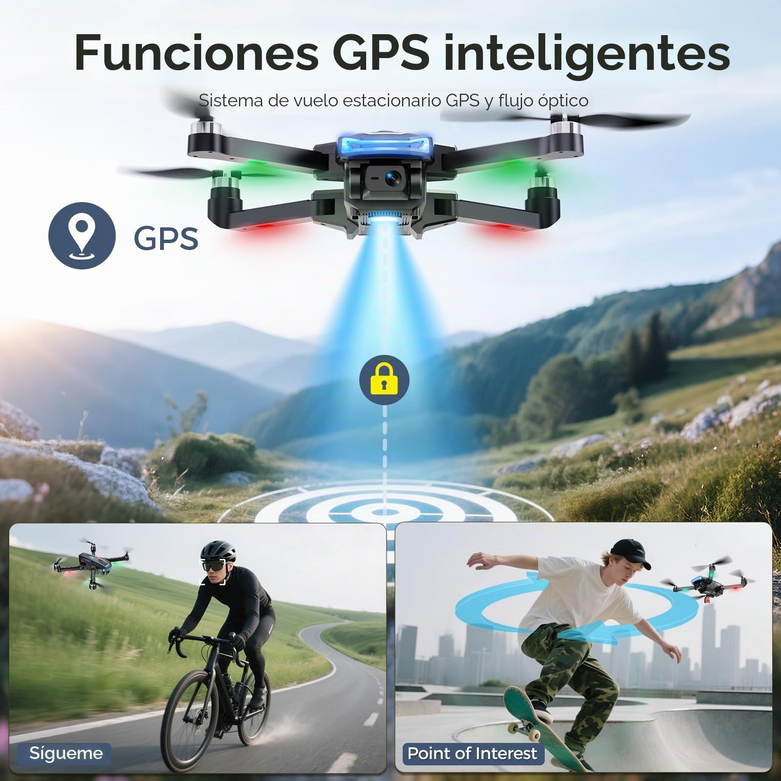 G10 GPS Drones con Cámara 4k para Niños y Adultos (control remoto pantalla), 5G FPV Quadcopter que vuela siguiéndote, Motor sin Escobillas, Regreso Automático, Tiempo de Vuelo de 45 min, ＜ 249g, C0