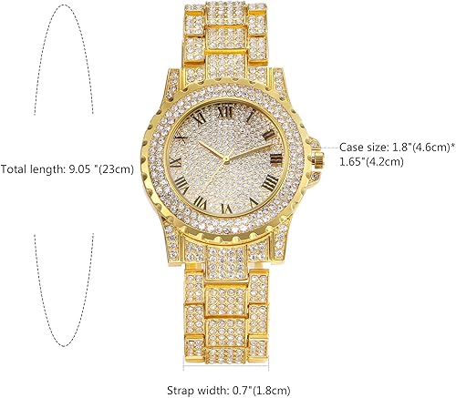 Miniatura 6 de JewelryWe Men Watches Gold Tone Alloy Quartz Watch Stylish Rhinestone Business Casual Dress Wristwatches for Christmas