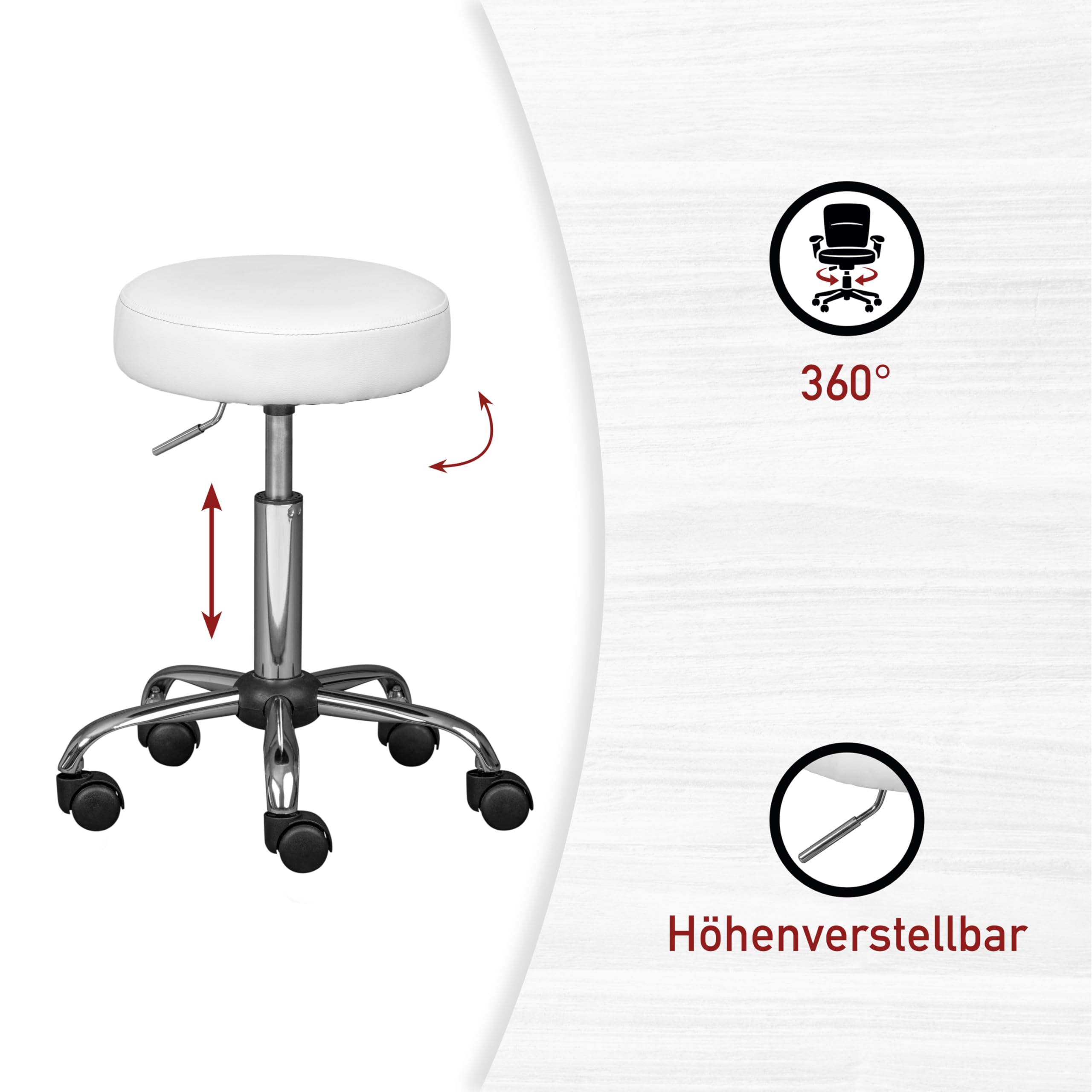 Inter Link - Taburete Giratorio con Ruedas - Altura Regulable 50-66 cm - Metal y Polipiel - ASRA - Blanco