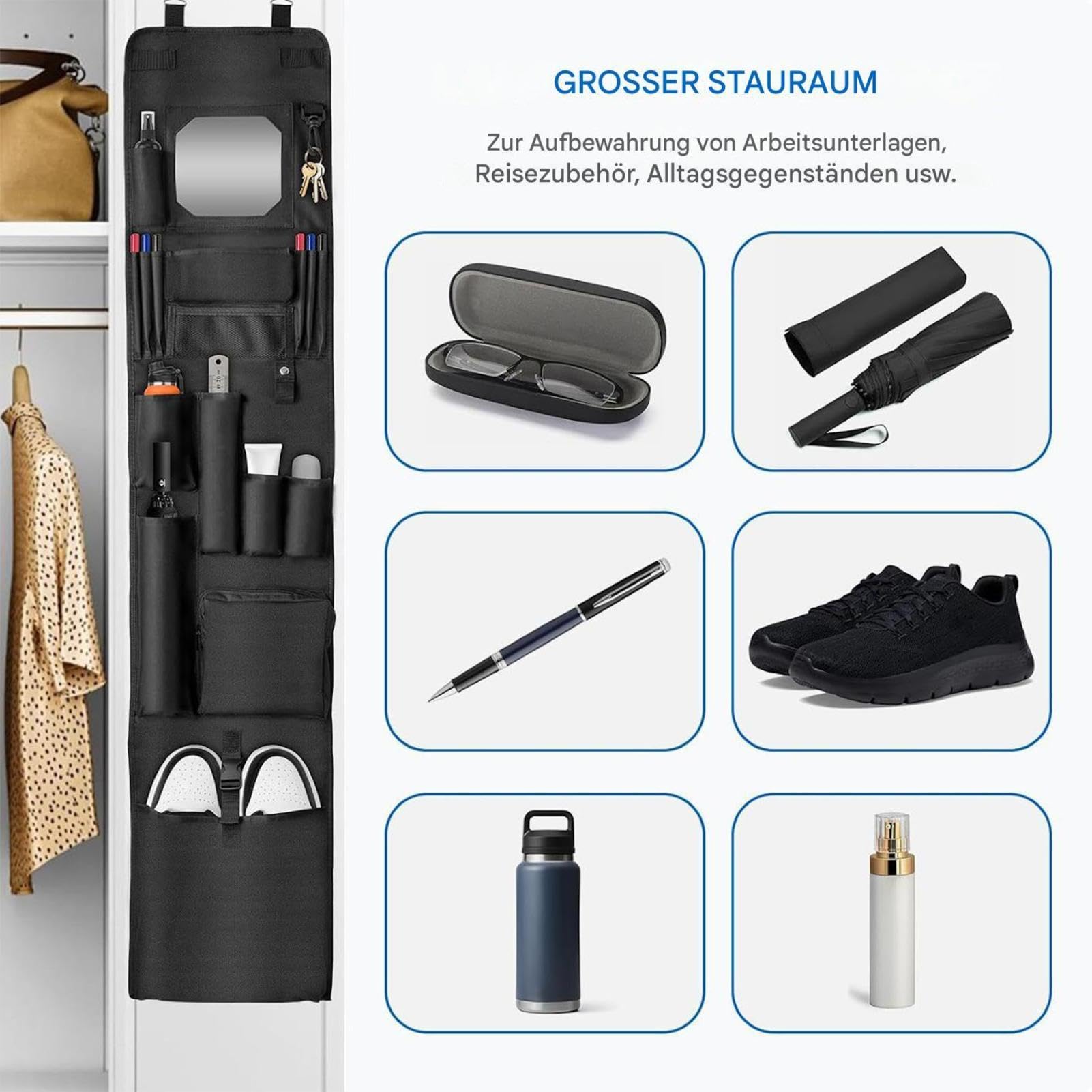 Organizer per armadio, portaoggetti sopra la porta, Oxford, 130 cm, con