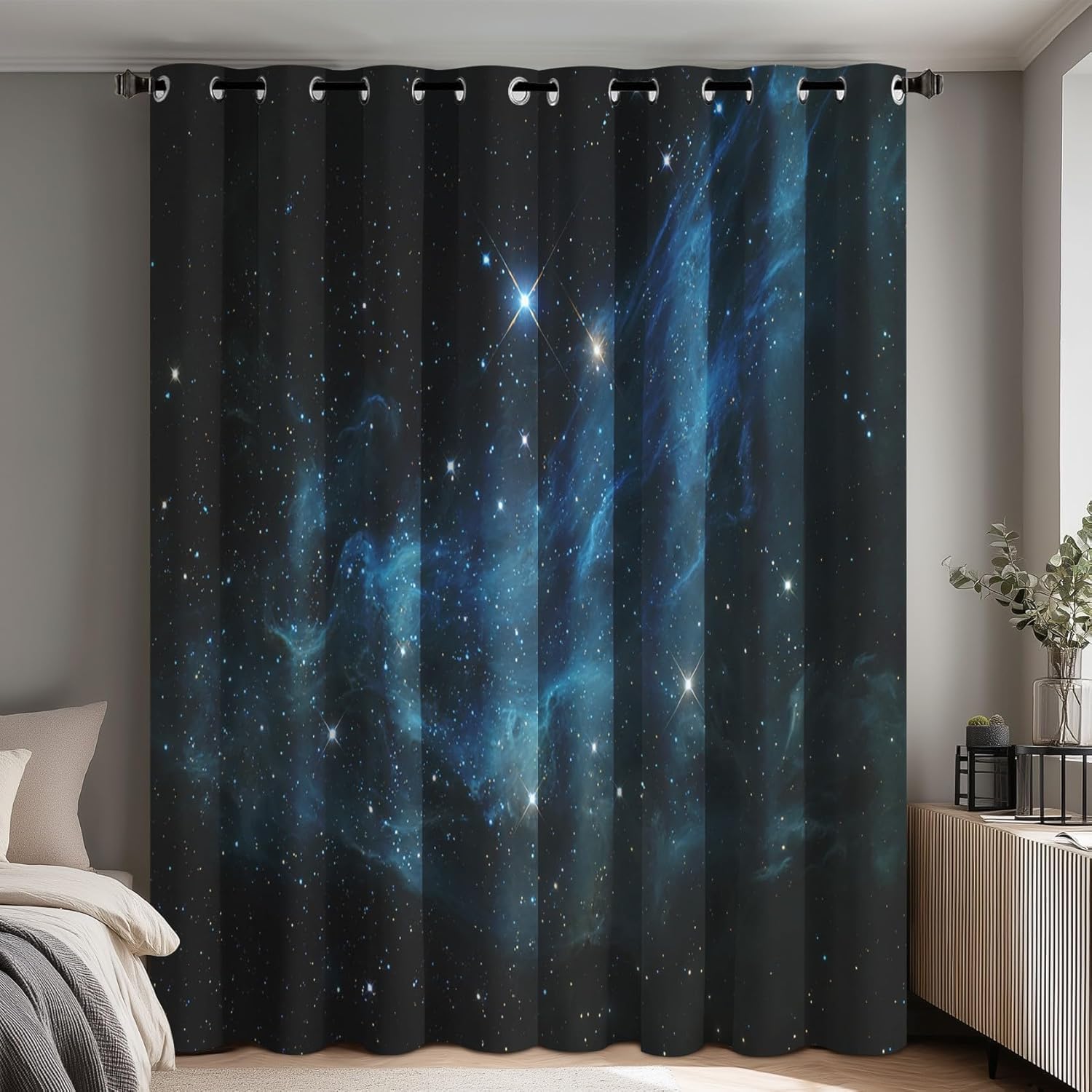 Vorhänge Blickdicht Sternenhimmel Verdunklungsvorhänge mit Ösen Thermovorhang 3D Druck Jugendzimmer Vorhang Verdunkelung für Wohnzimmer Schlafzimmer Gardinen 2er Set 2x140x175cm BxH A/1493