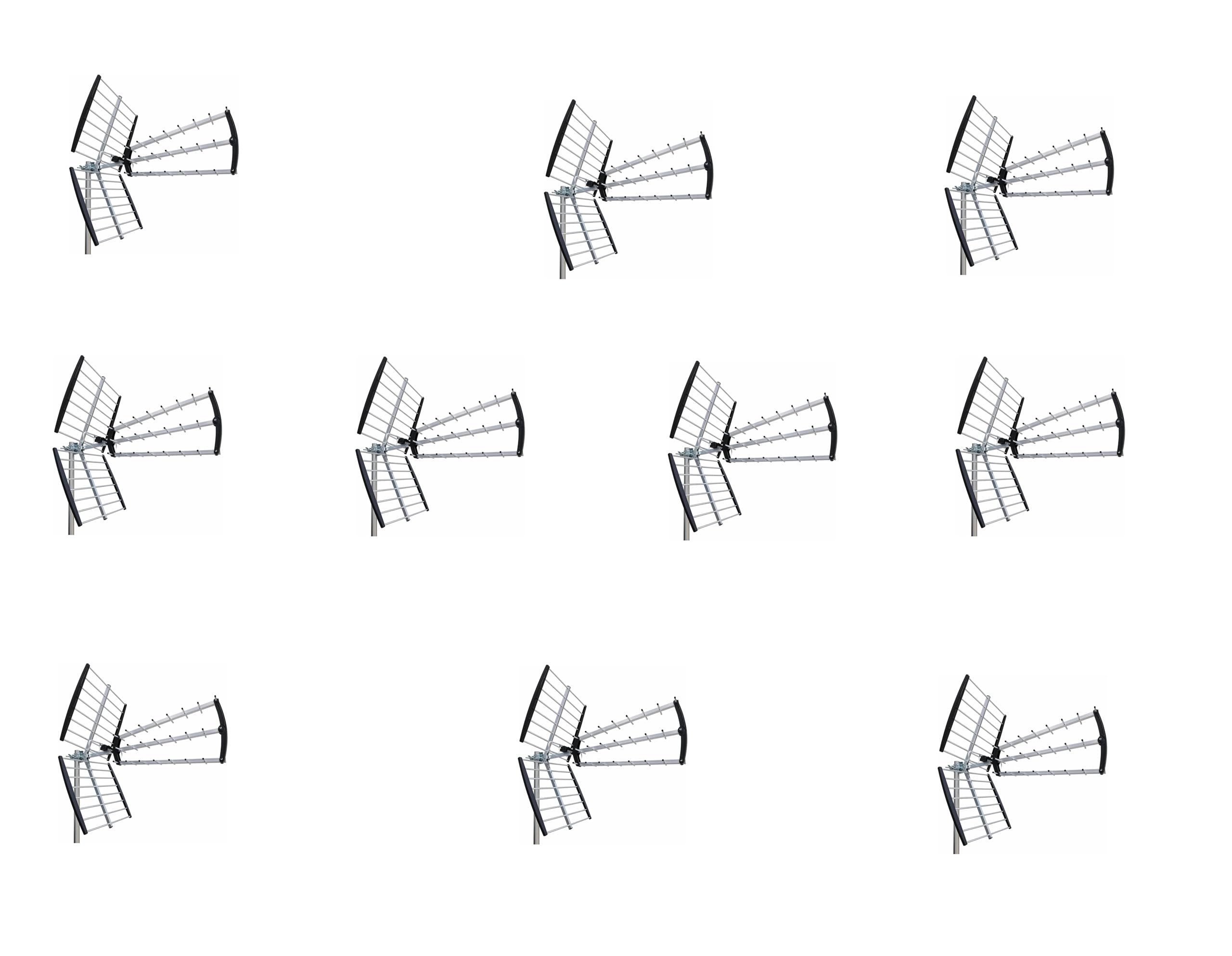 Set 10 pezzi - Antenna UHF professionale 18dB a 27 elementi con filtro LTE 5G - Argento e Nero
