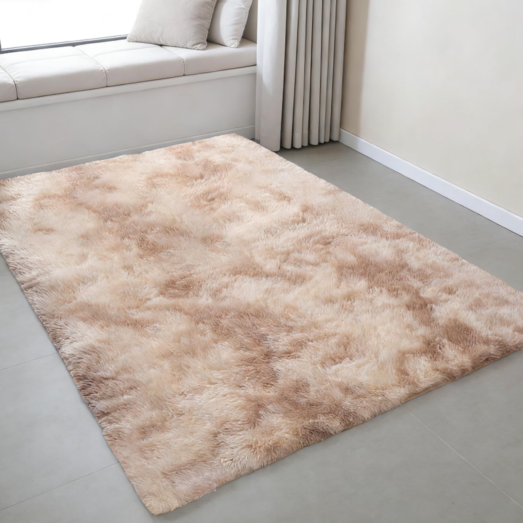 Alfombra Habitación Juvenil 155 x 220 cm, Súper Grueso Lavable a Máquina Duradero, Antimanchas, Resistente a La Humedad, Modernas Dormitorio Alfombras, para Dormitorio, Beige