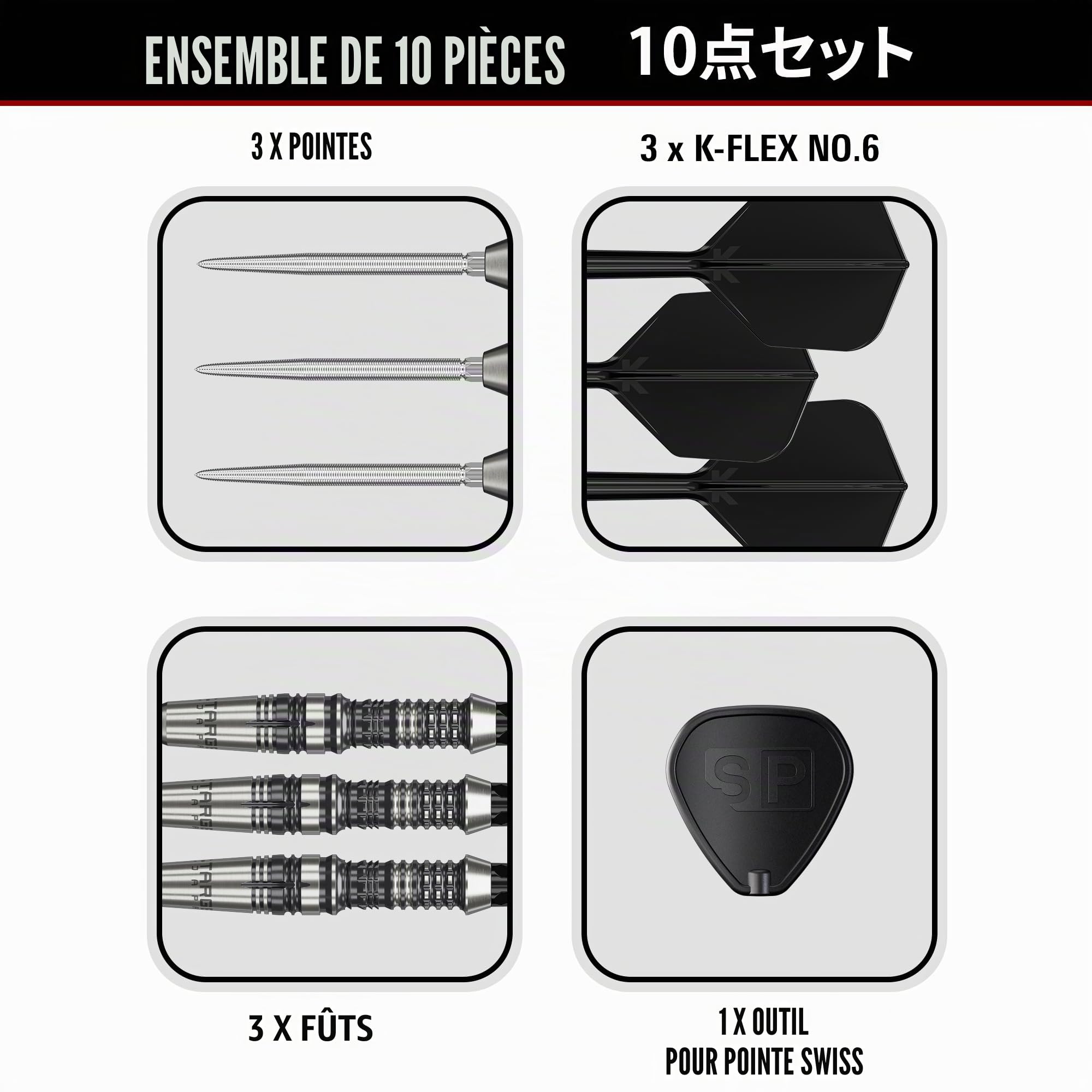 Target Japan Black Marque Heracles Pointe en Acier Fléchettes avec Kflex 21G/23G | 90% Tungstène Fléchettes Set, K-Flex Volants et Tiges N° 6, Nano Swiss Point Conseils, Daniel Chen
